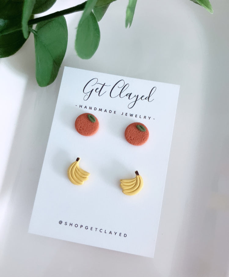 Orange/banana stud duo