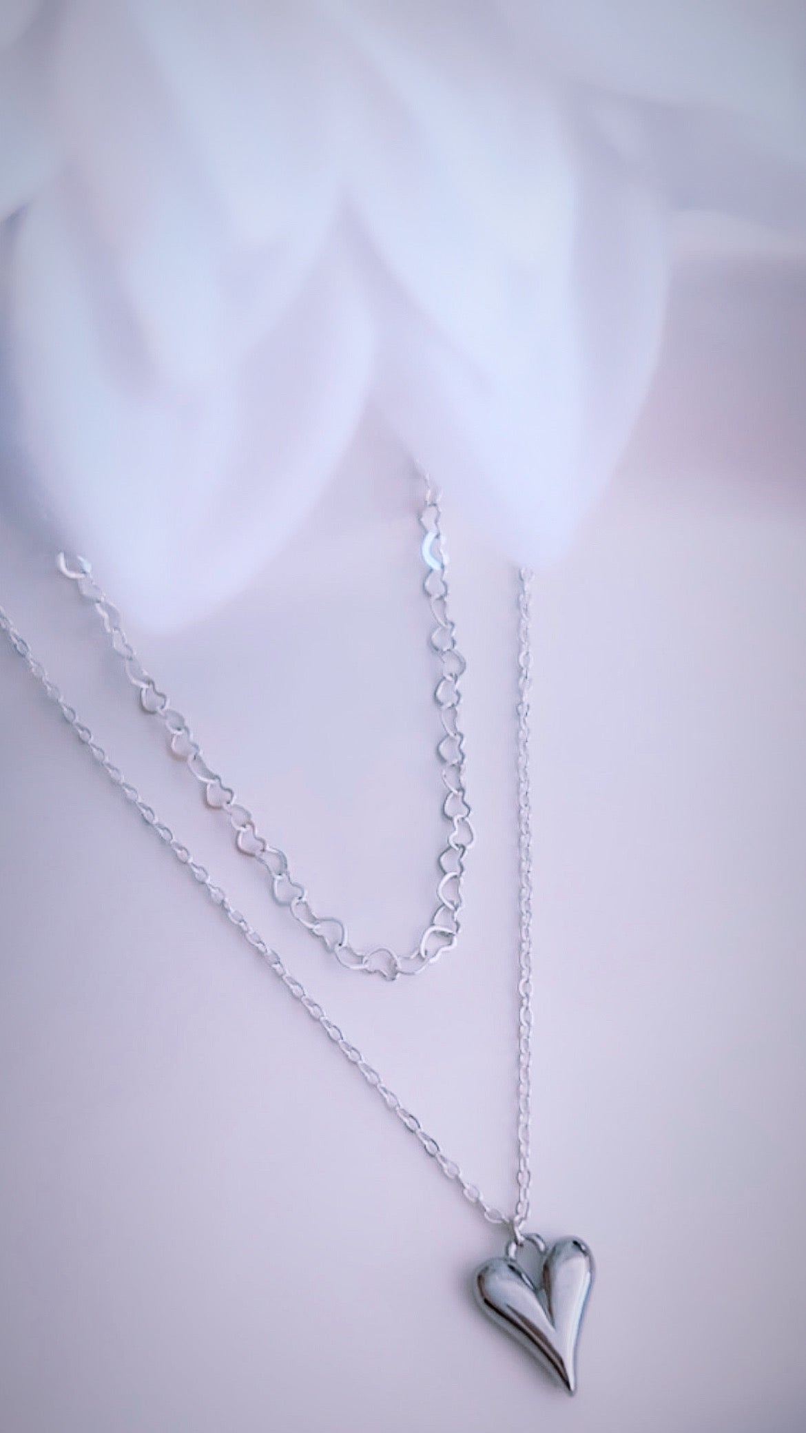Sterling silver heart stacking necklace set
