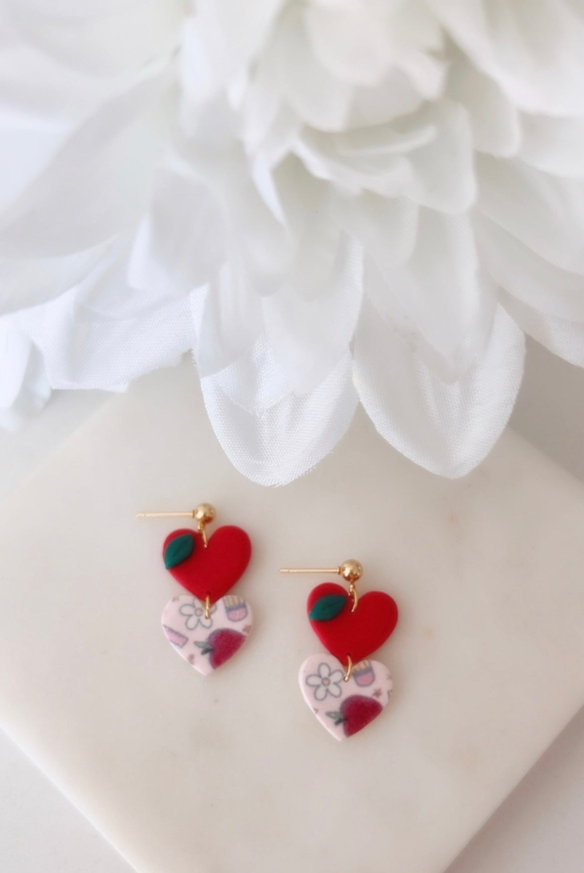Heart apple + teacher pattern earrings