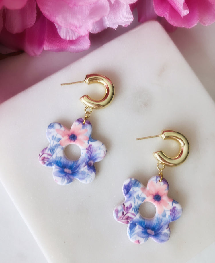 14k gold plated floral hoops