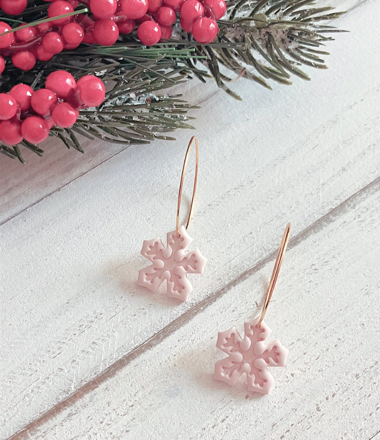 Pink snowflake hoops