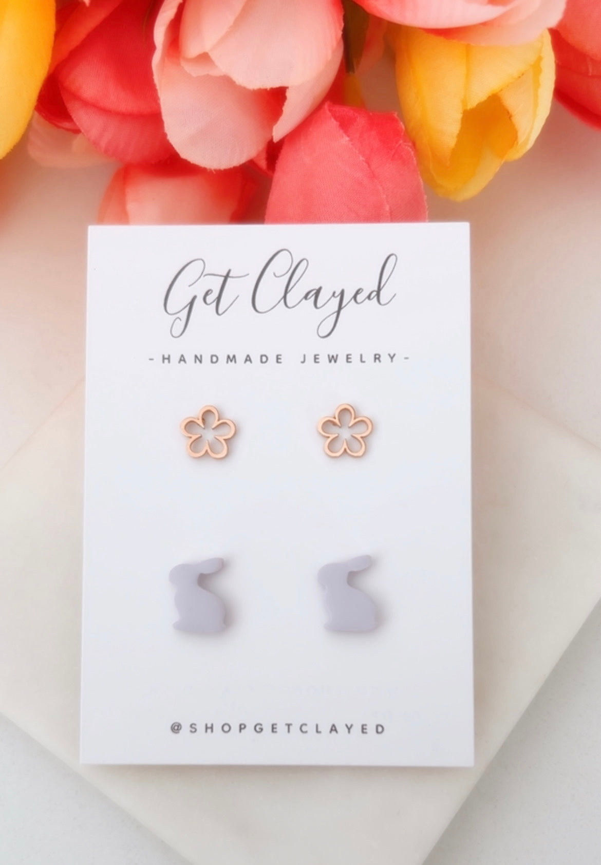 Easter bunny + flower stud set