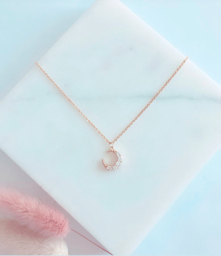 18k gold plated zircon moon necklace