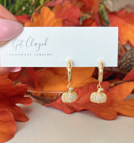18k CZ pumpkin dangles