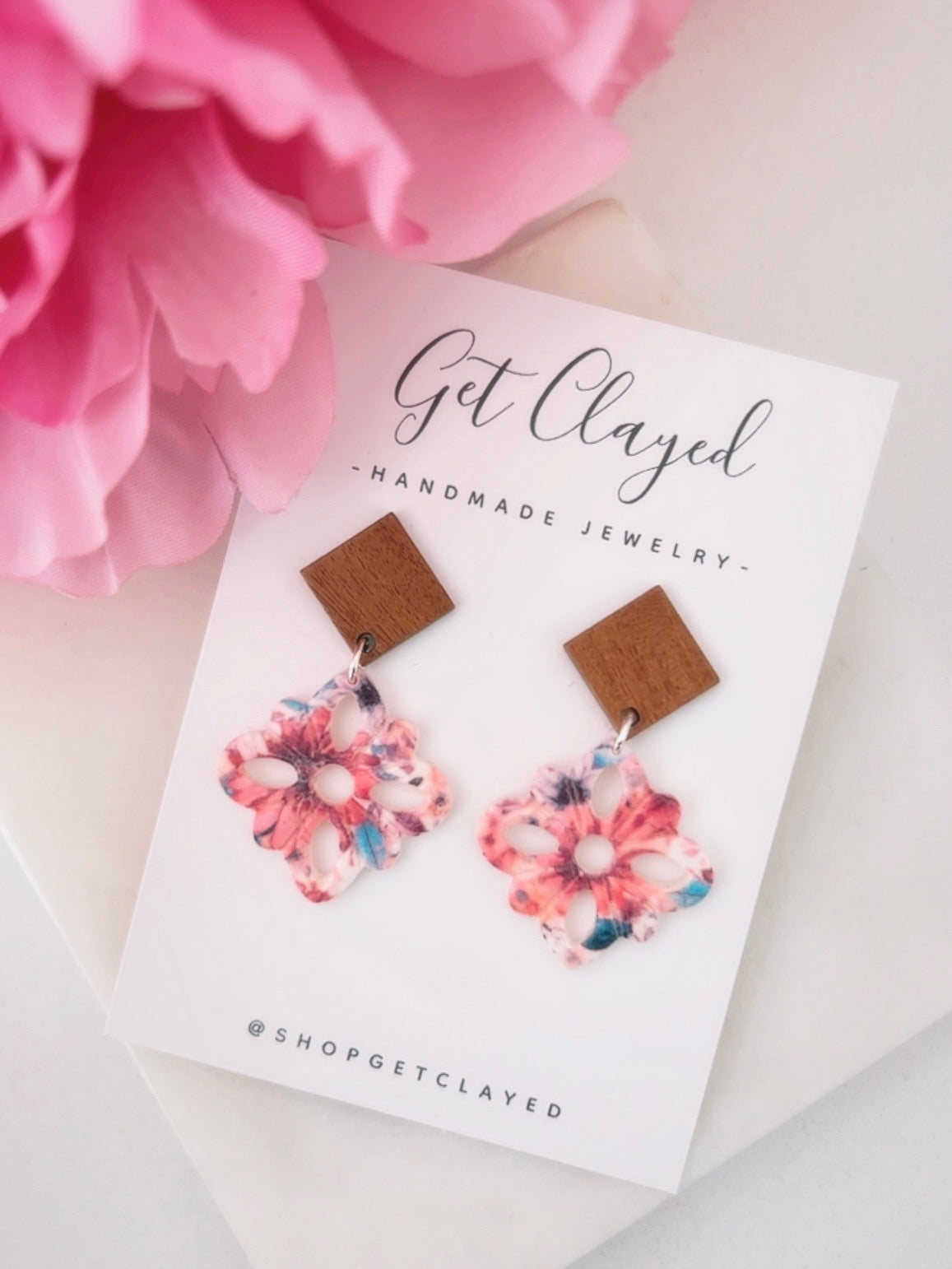 Floral + wood dangles