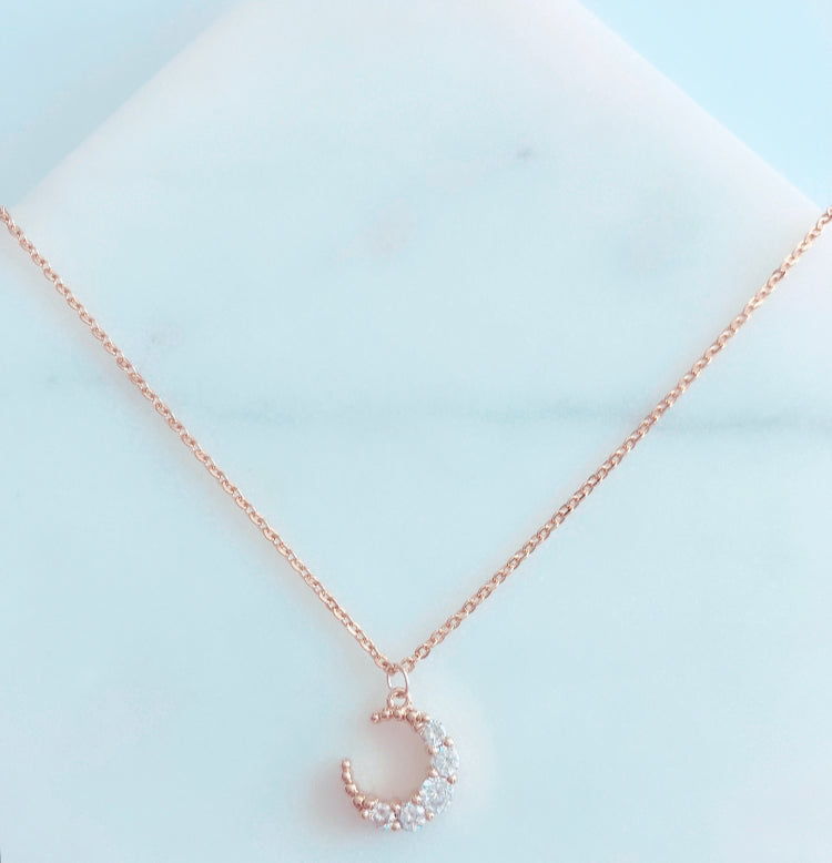 18k gold plated zircon moon necklace