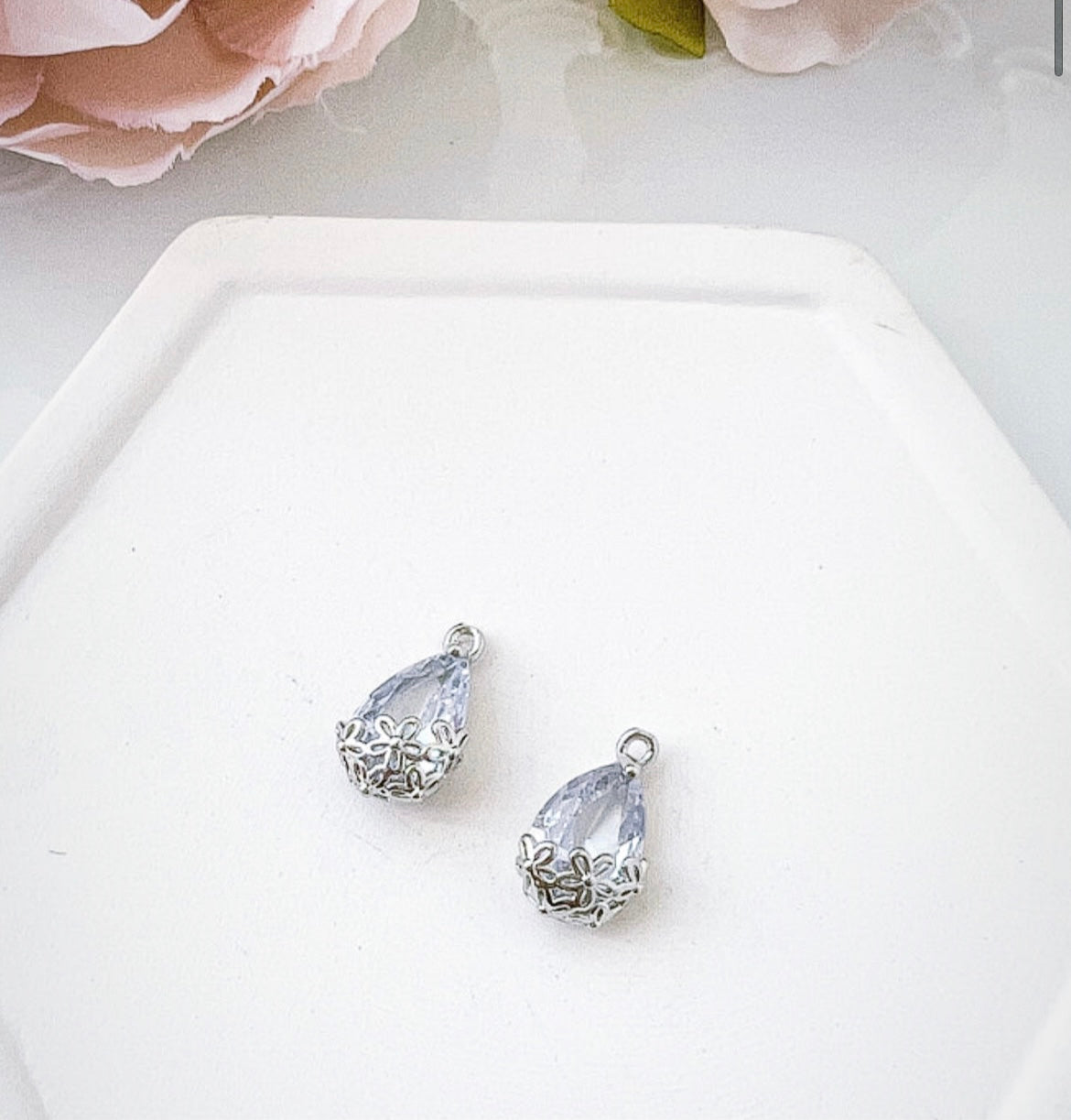 White gold daisy CZ dangles