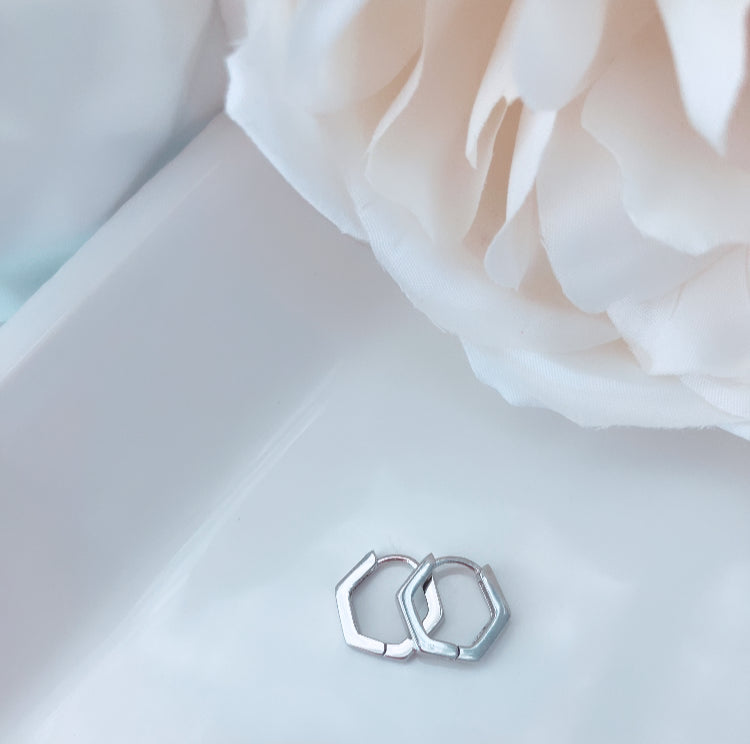 925 Sterling silver hexagon hoops