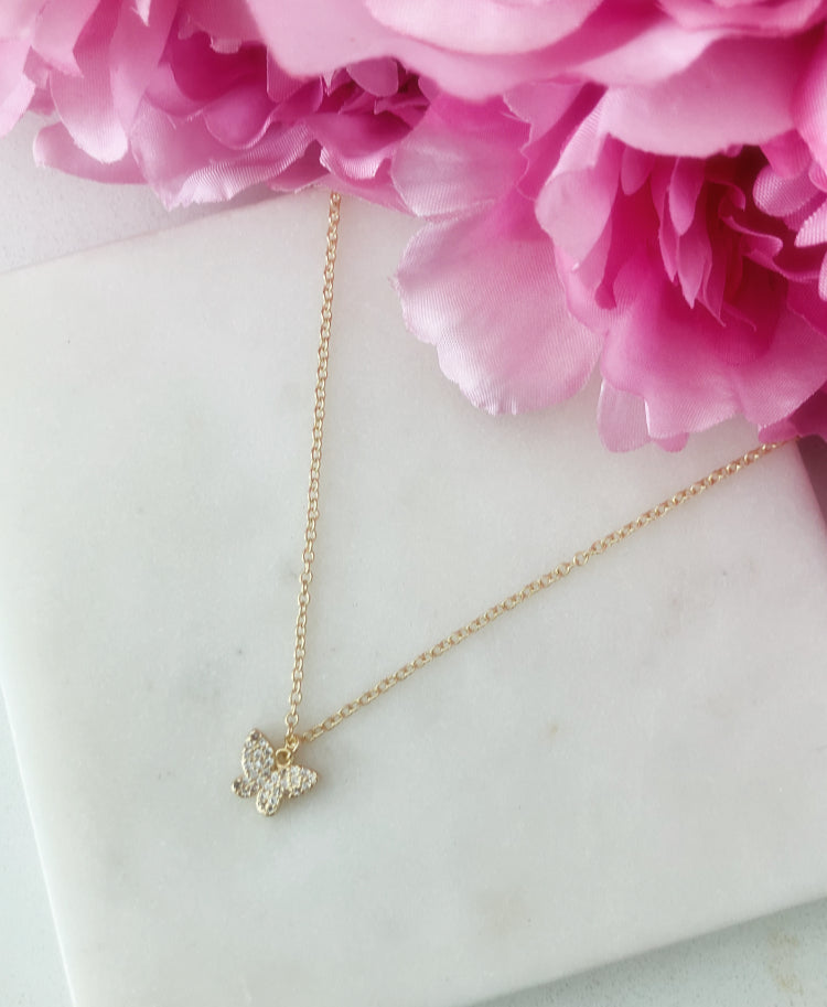 18k gold plated CZ butterfly necklace
