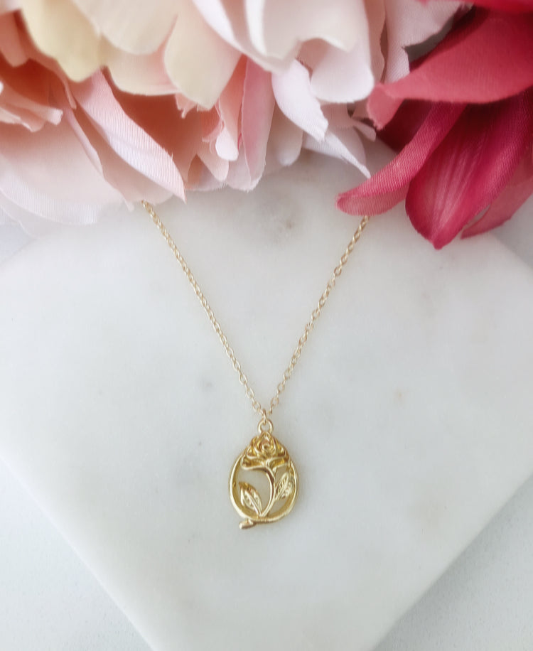 18k gold plated rose necklace