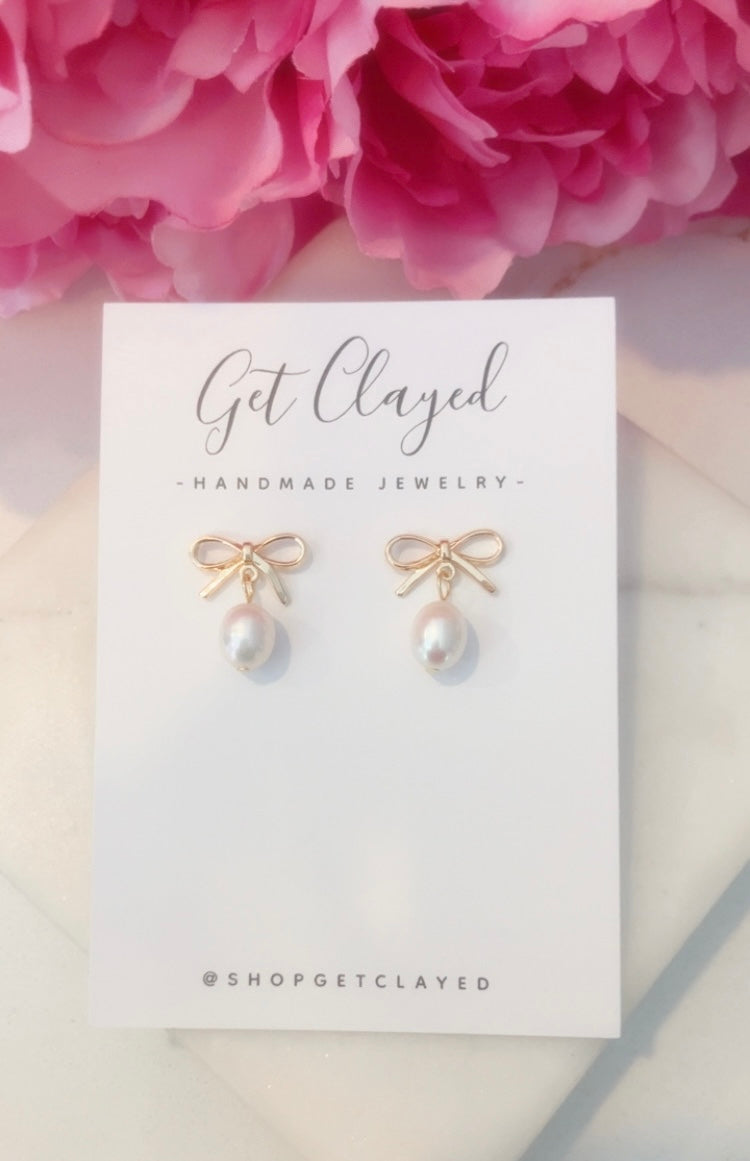 18k gold plated bow pearls