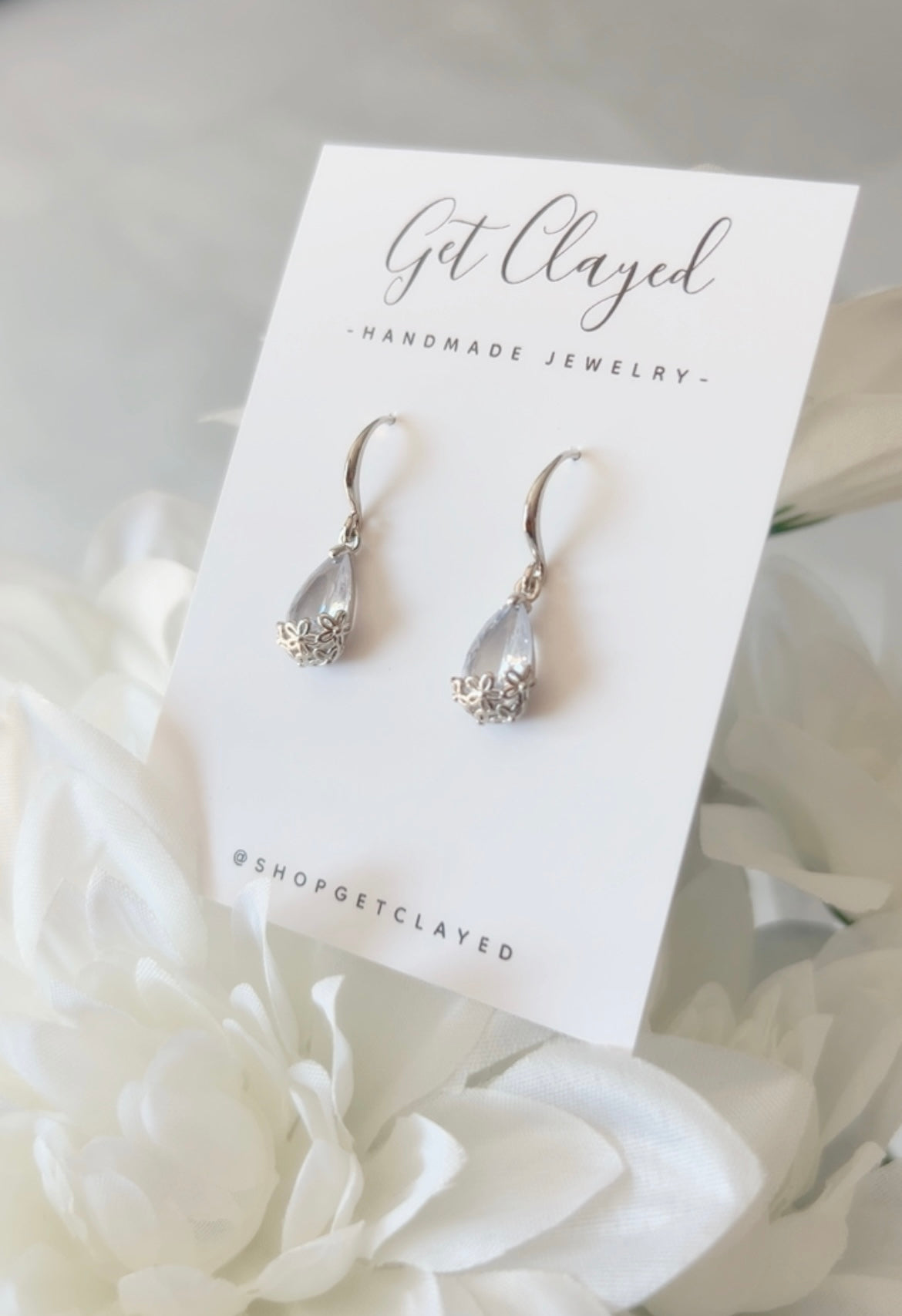 White gold daisy CZ dangles