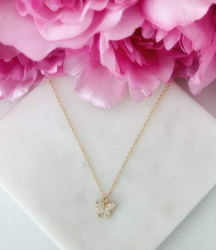 18k gold plated CZ butterfly necklace