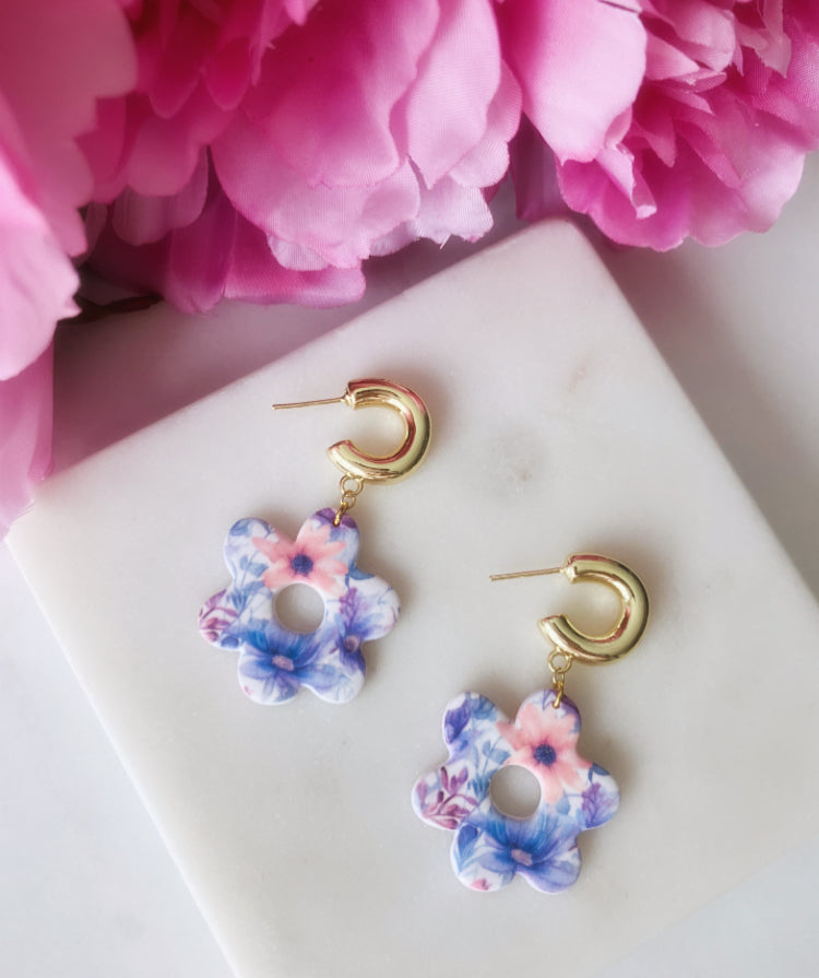 14k gold plated floral hoops