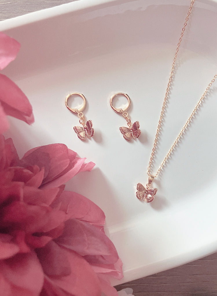 18k gold plated butterfly necklace & earrings