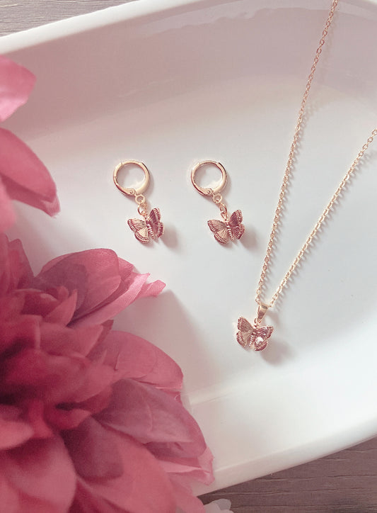 18k gold plated butterfly necklace & earrings