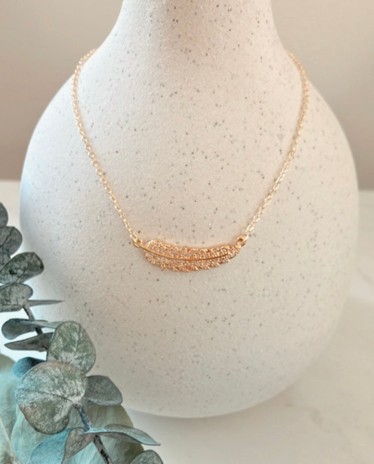 18k gold plated feather necklace