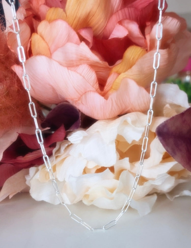 925 Sterling silver plated paper clip necklace