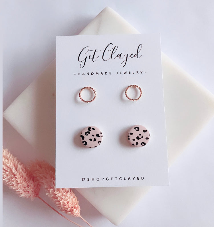 18k gold plated leopard print stud duo