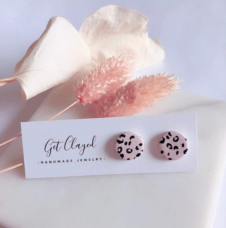 Leopard print circle studs