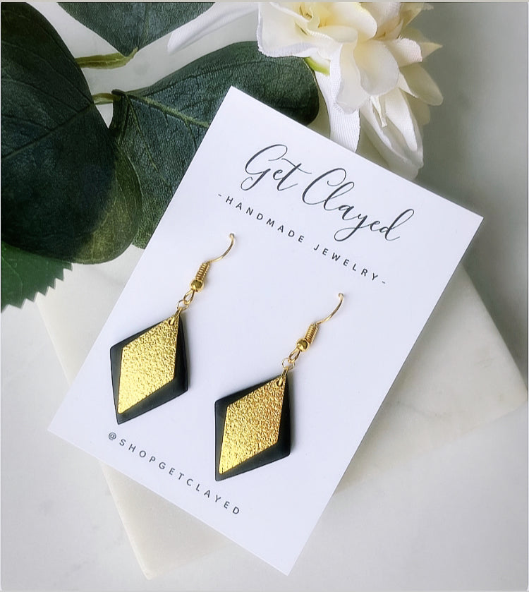 Hammered gold layered  diamond dangles