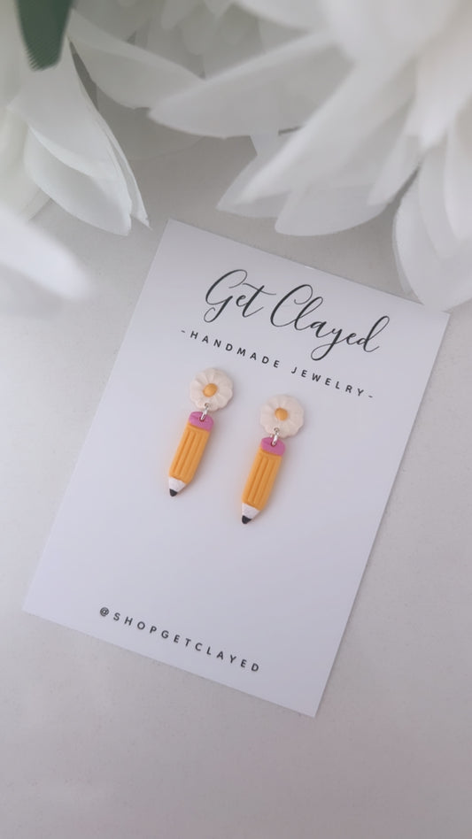 Daisy + pencil earrings