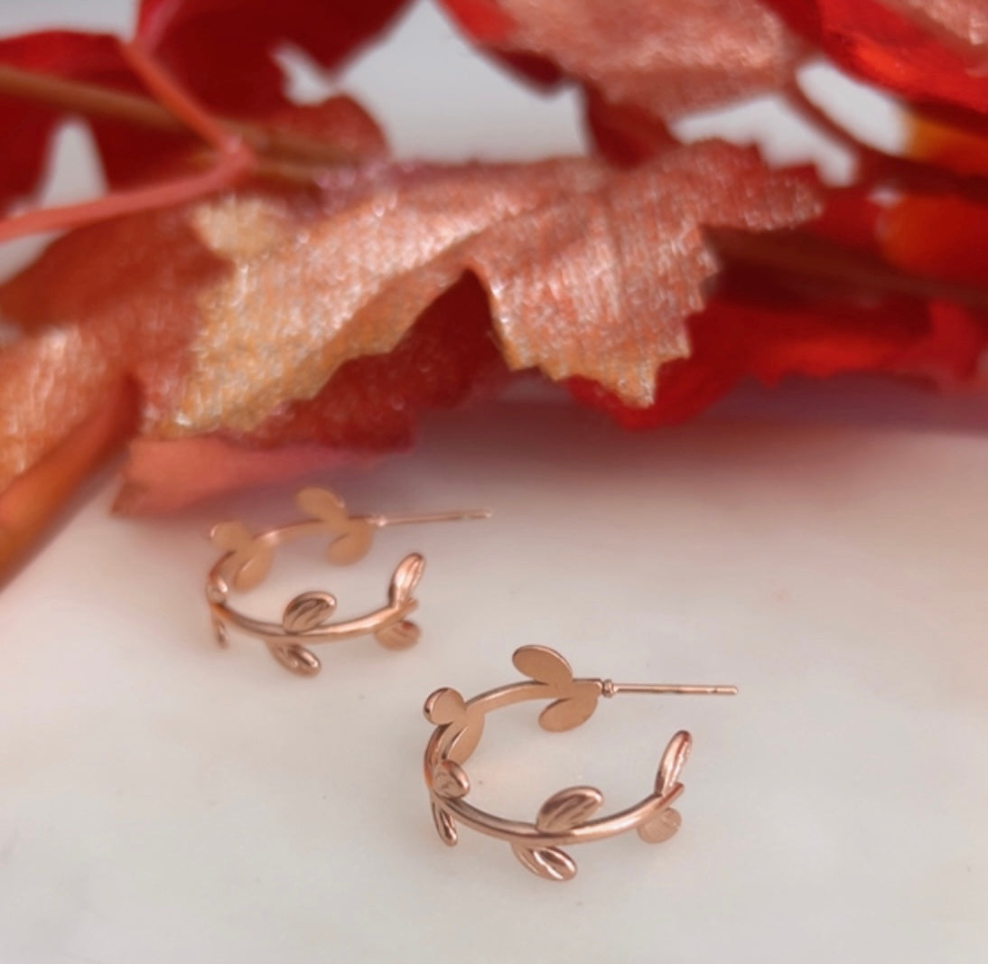 Leaf hoops- rose gold colour