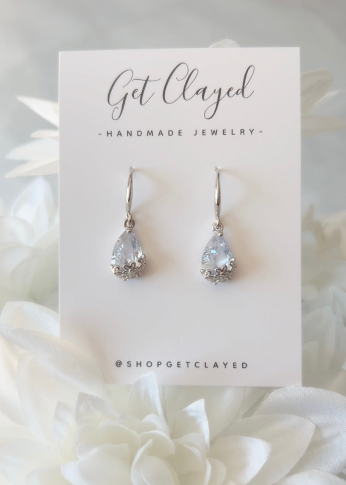 White gold daisy CZ dangles