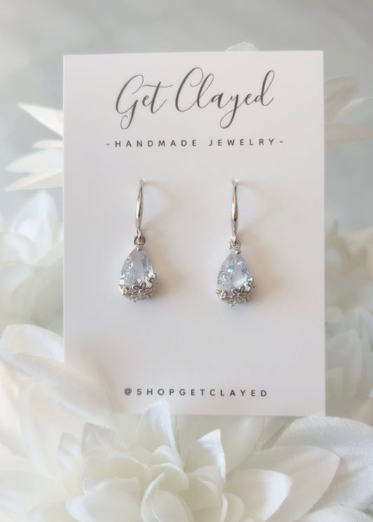 White gold daisy CZ dangles