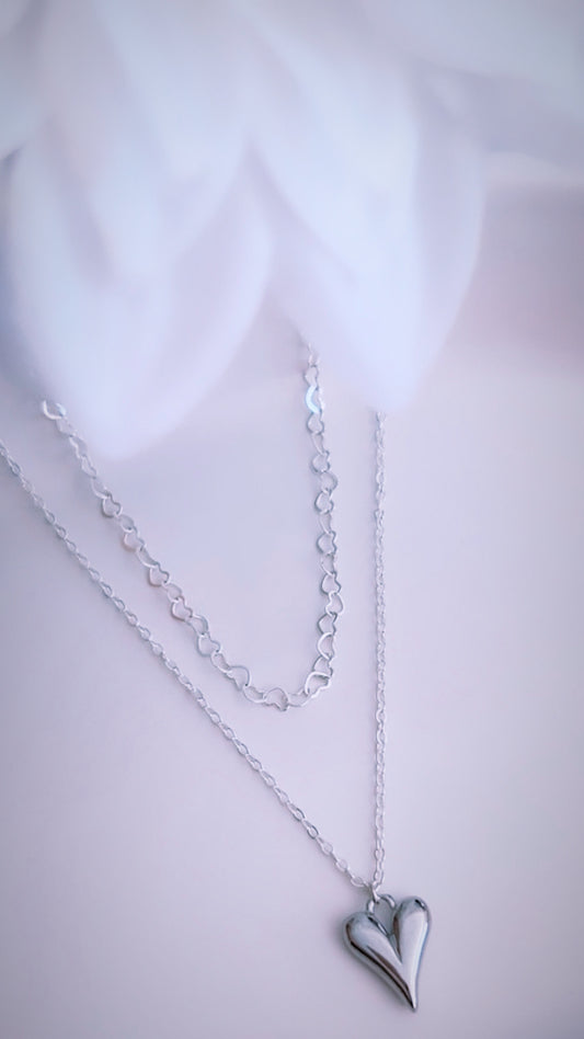 Sterling silver heart stacking necklace set