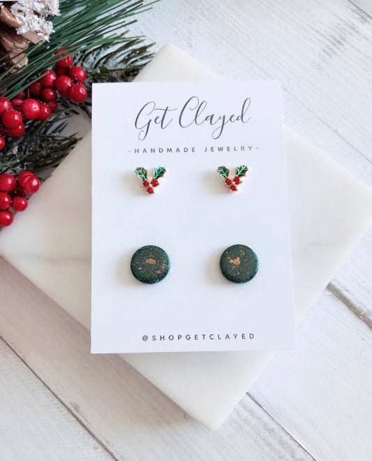 18k gold plated mistletoe stud duo