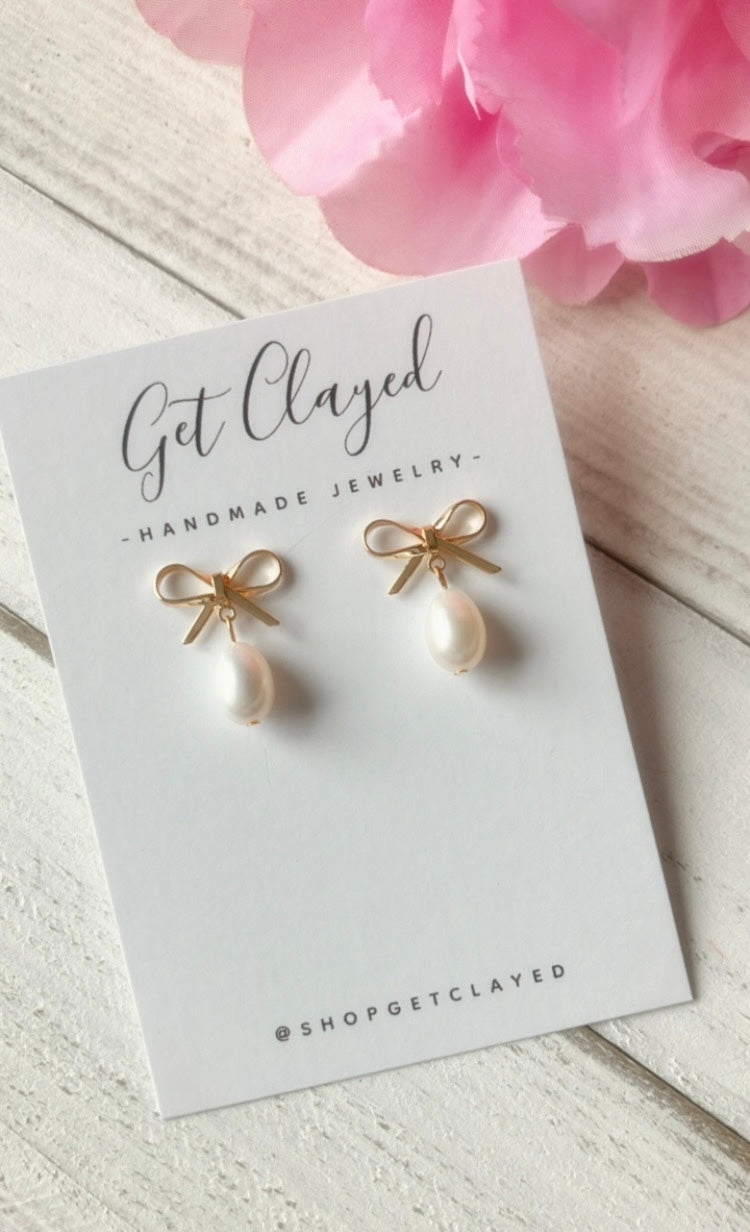 18k gold plated bow pearls