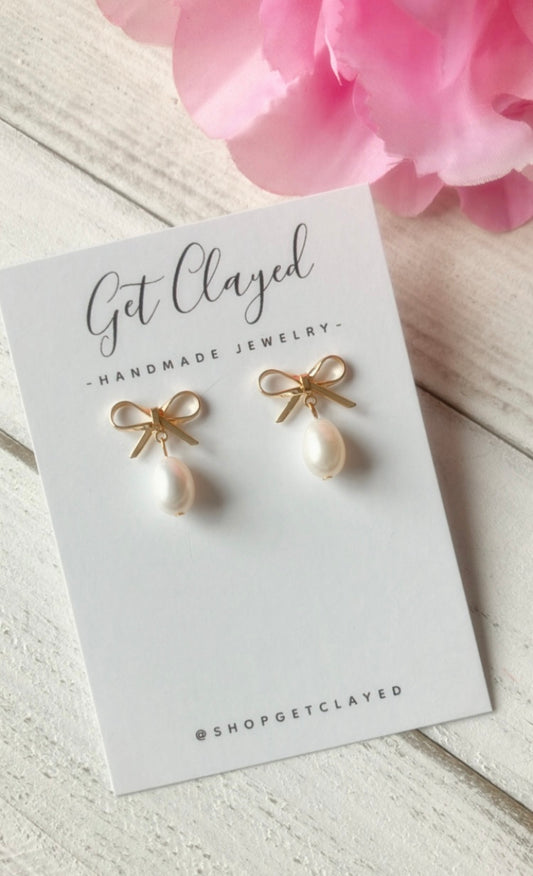 18k gold plated bow pearls