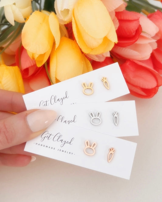 Mismatched bunny + carrot studs