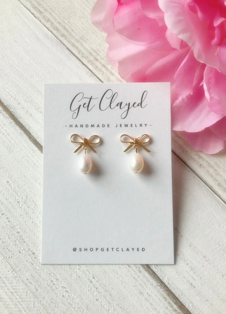 18k gold plated bow pearls