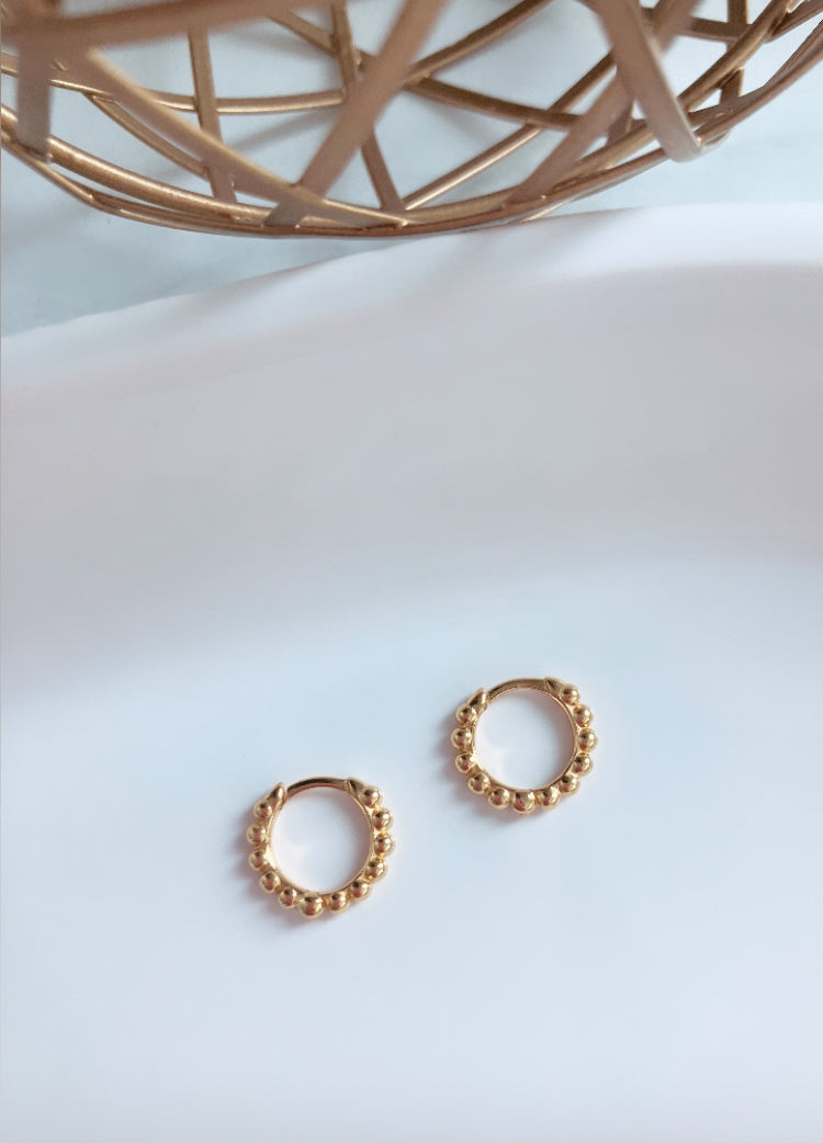 14k gold plated sterling silver Beaded hoops