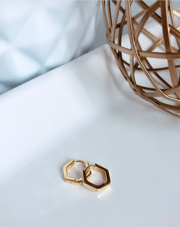 14k gold plated sterling silver hexagon hoops