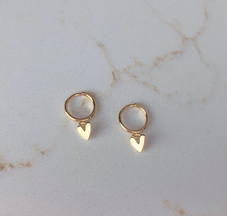 14k gold plated 925 sterling silver heart huggies