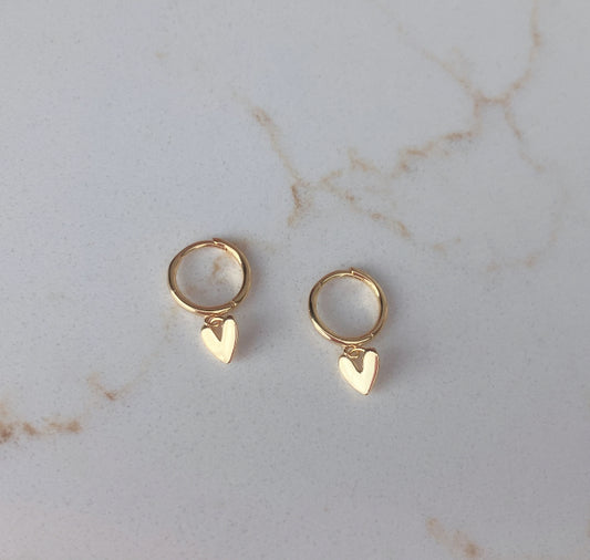 14k gold plated 925 sterling silver heart huggies