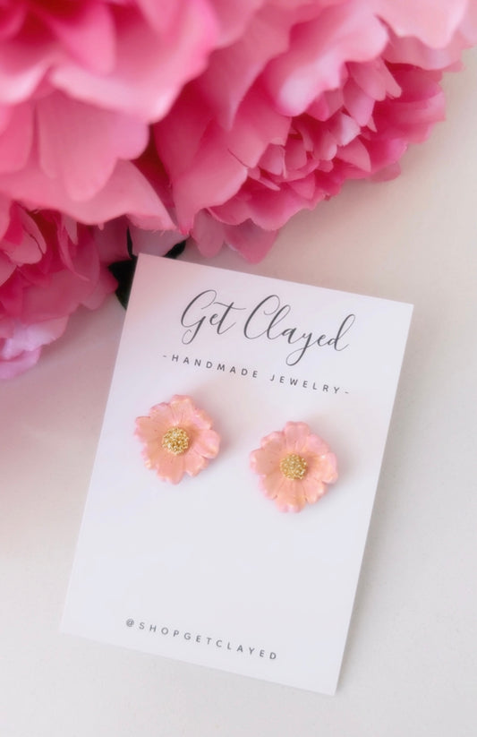 Pink + gold flower studs