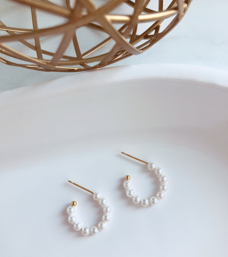 14k gold plated sterling silver pearl hoops