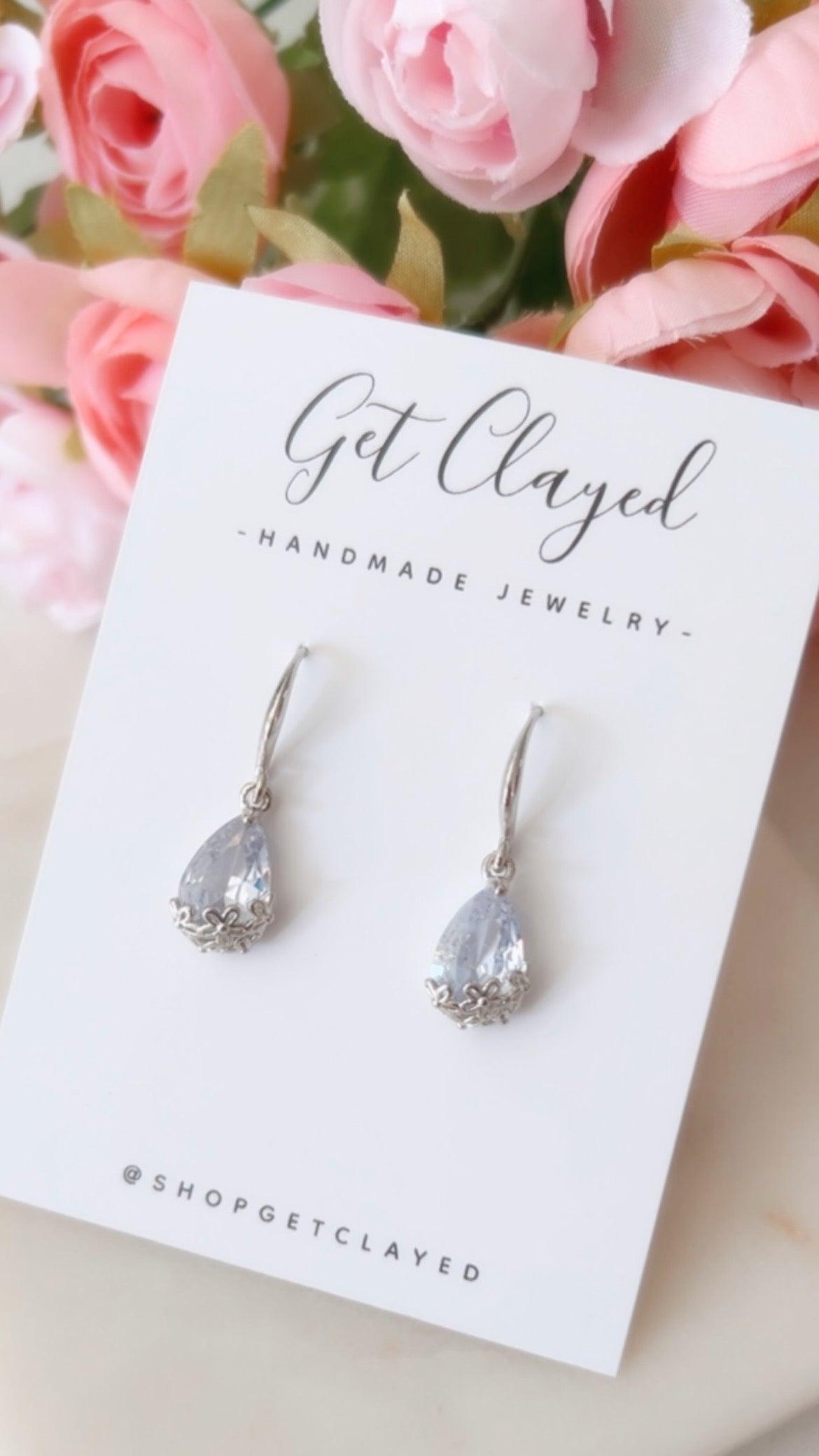 White gold daisy CZ dangles