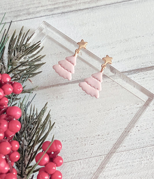 14k gold plated pink tree dangles