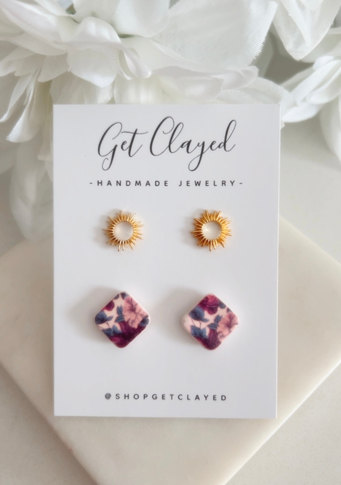 18k gold plated floral stud set