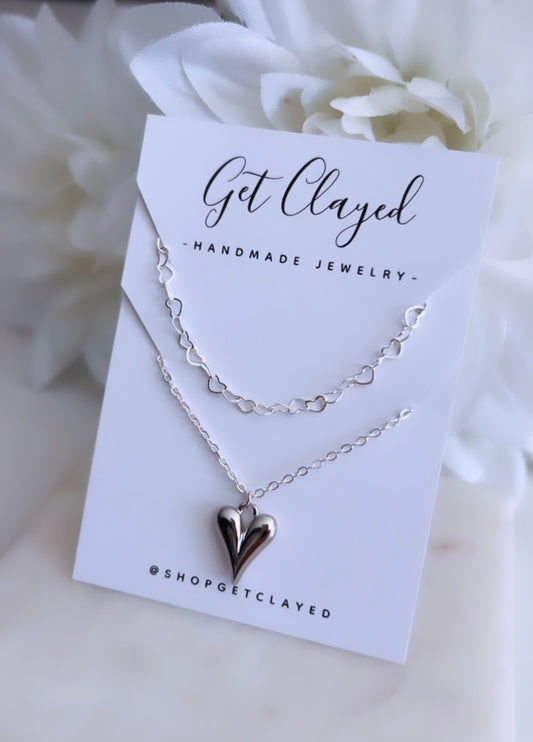 Sterling silver heart stacking necklace set