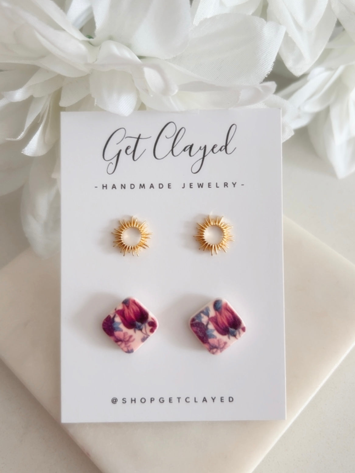 18k gold plated floral stud set
