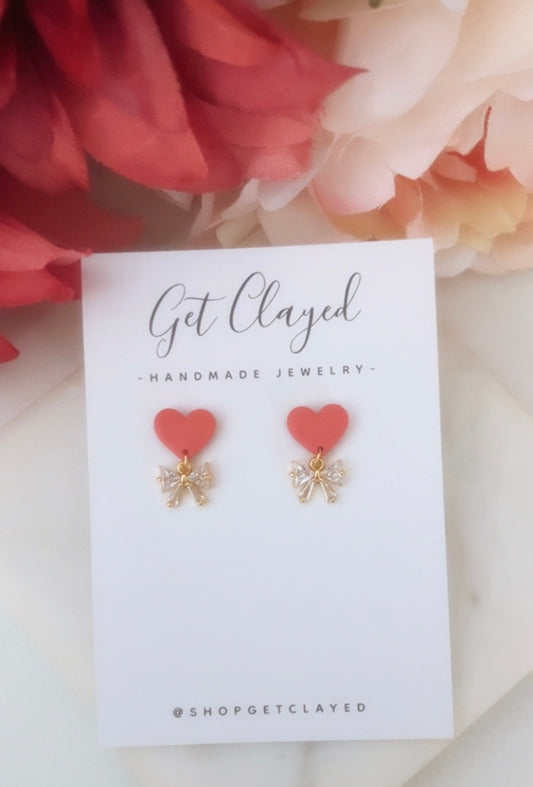 18k gold plated heart + bow studs