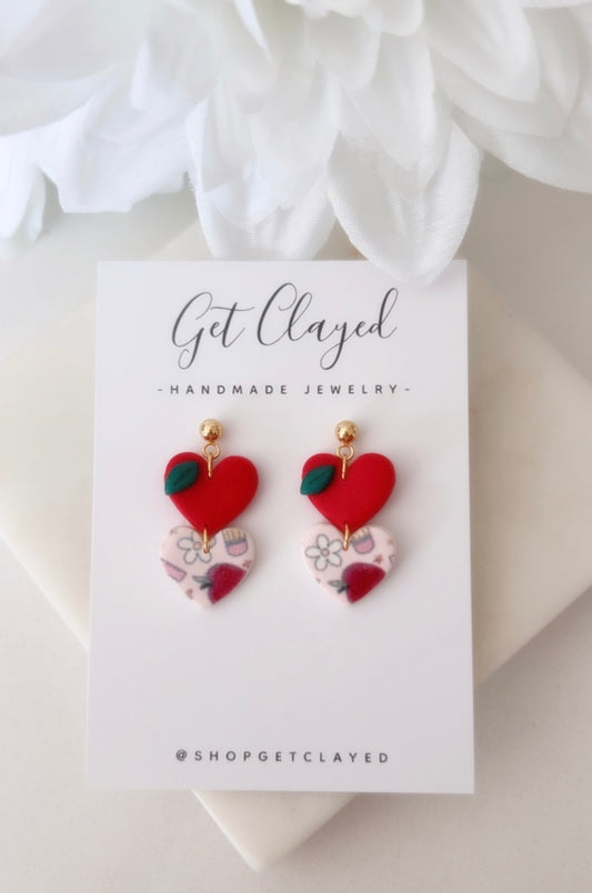 Heart apple + teacher pattern earrings