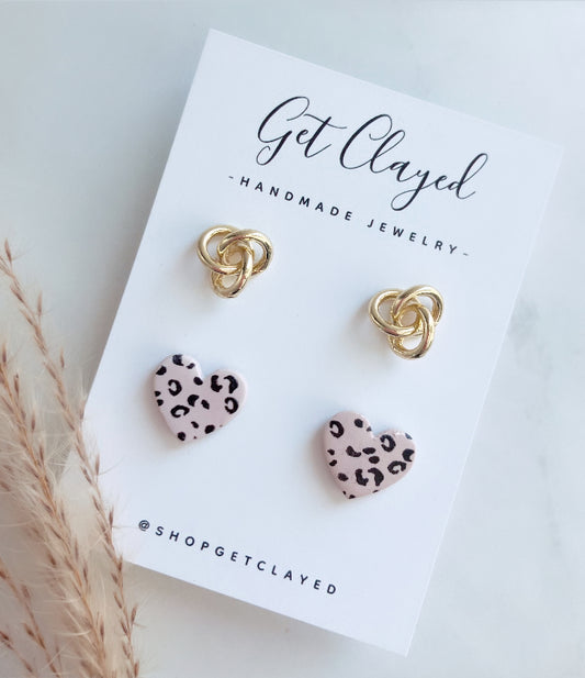 Leopard print knot stud duo