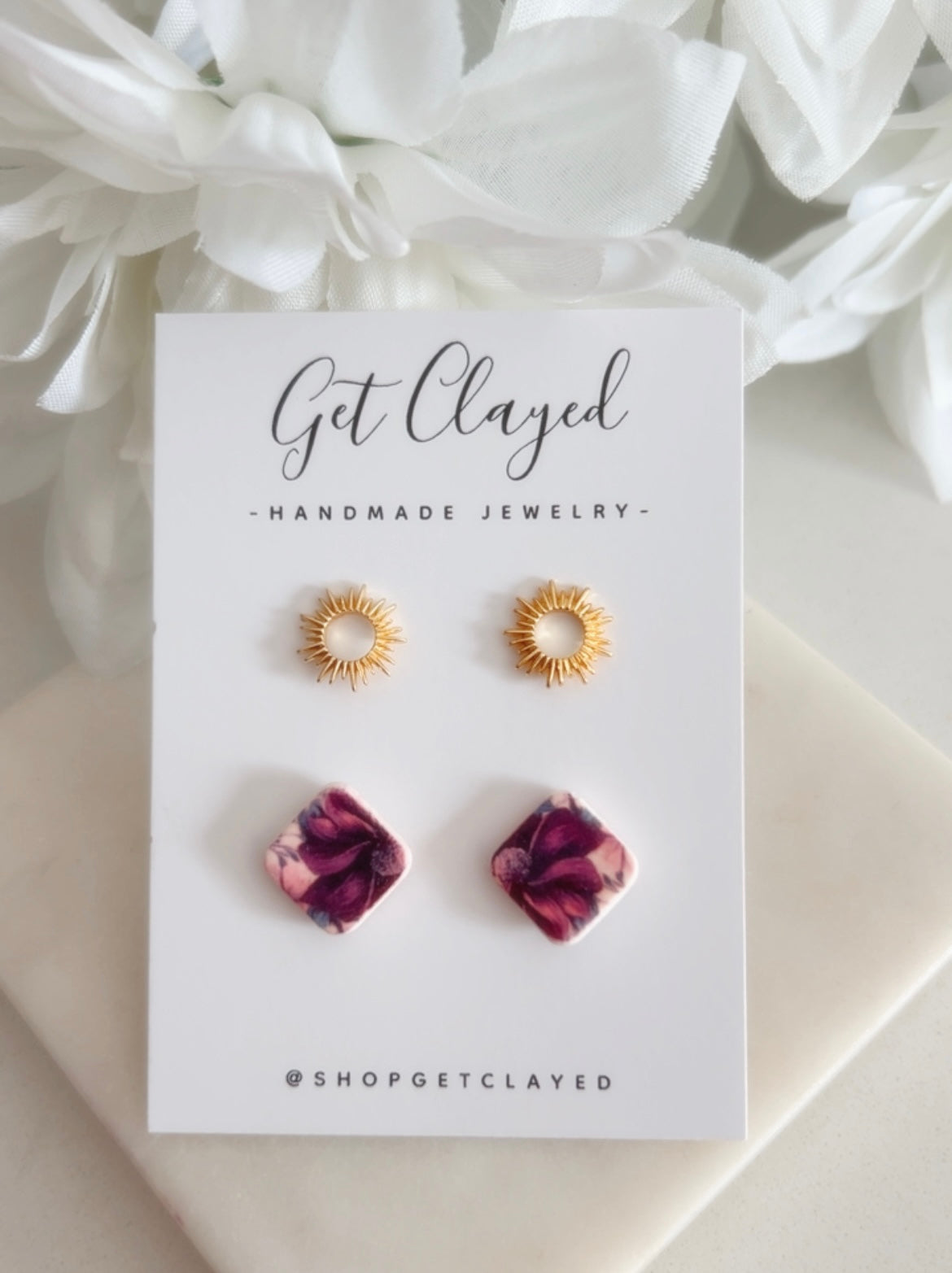 18k gold plated floral stud set